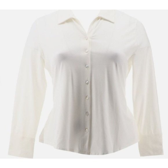 WynneLayers Button-Front Tie Waist Resolution Shirt 781-186 White Medium - Picture 1 of 5